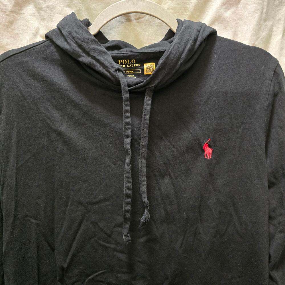 Polo Ralph Lauren Jersey Hooded T-shirt in black long sleeve hooded men's medium - Picture 3 of 10